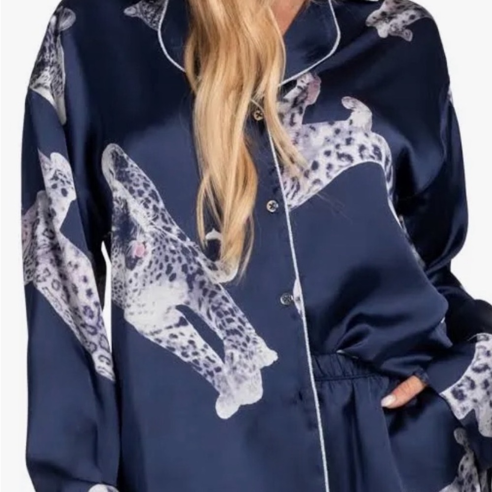 Midnight Bakery Women's Navy Leopard Print Pajama Set - Picture 2 of 5